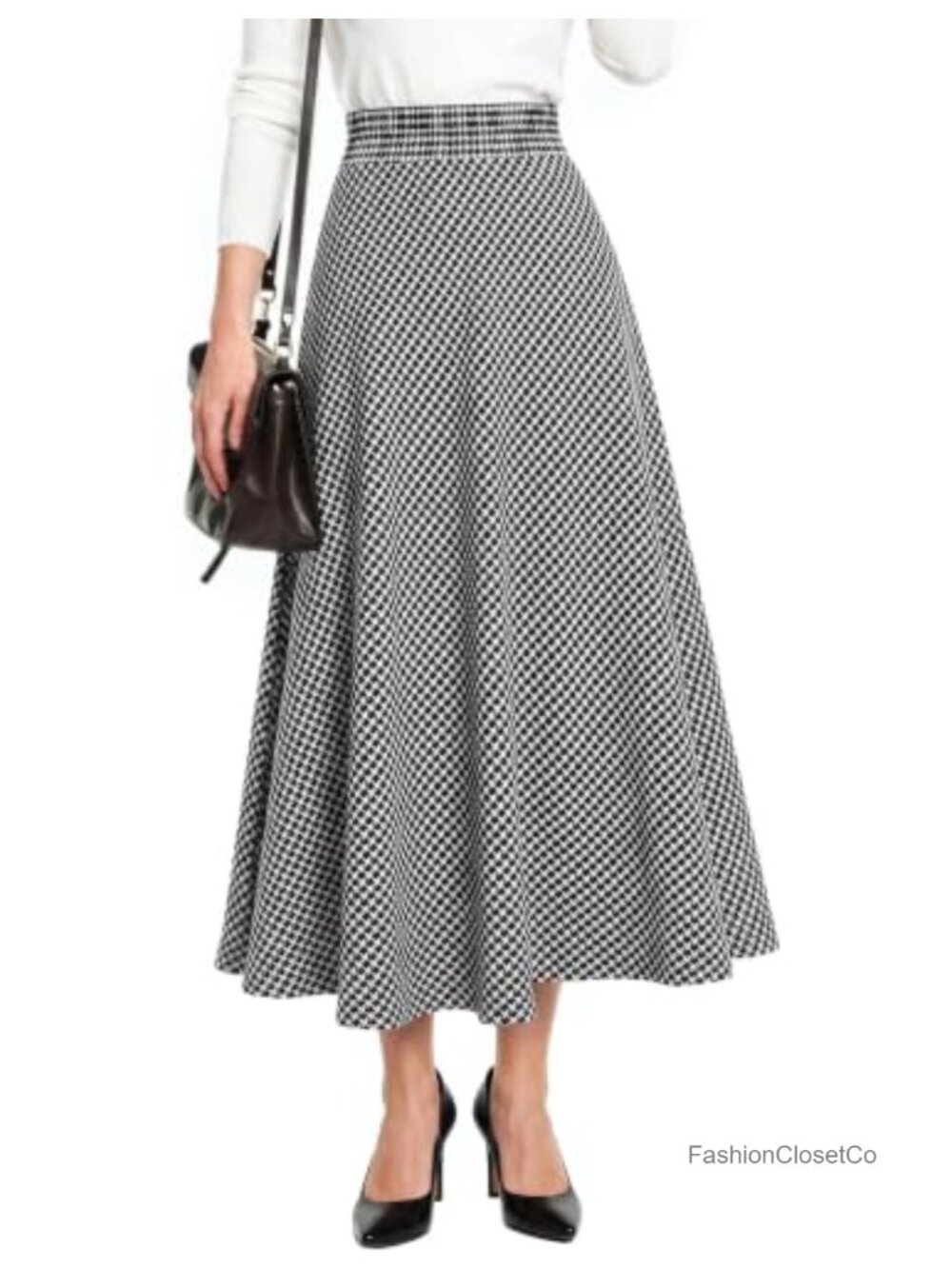 High Waisted Plaid Tartan Skirt Women Elastic Waist Midi Skirt with Pockets